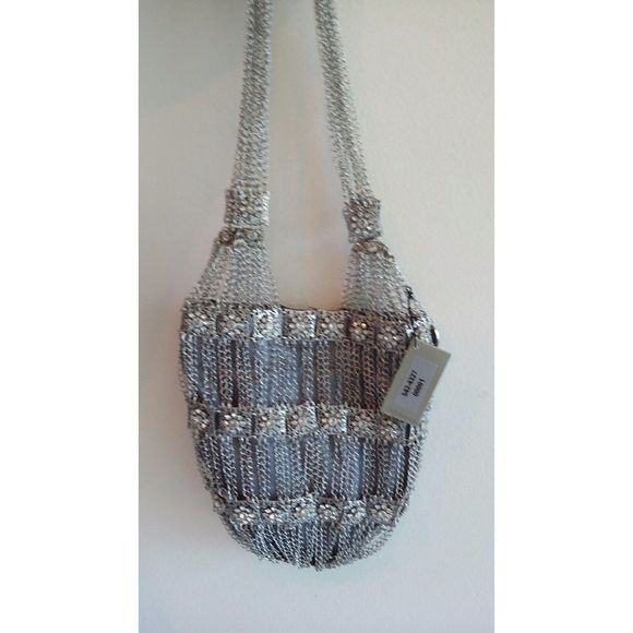 Kenny Ma Metal Mesh Swarovski Flower Beaded Handbag Bronze Bag Brown Purse NEW - Picture 8 of 9